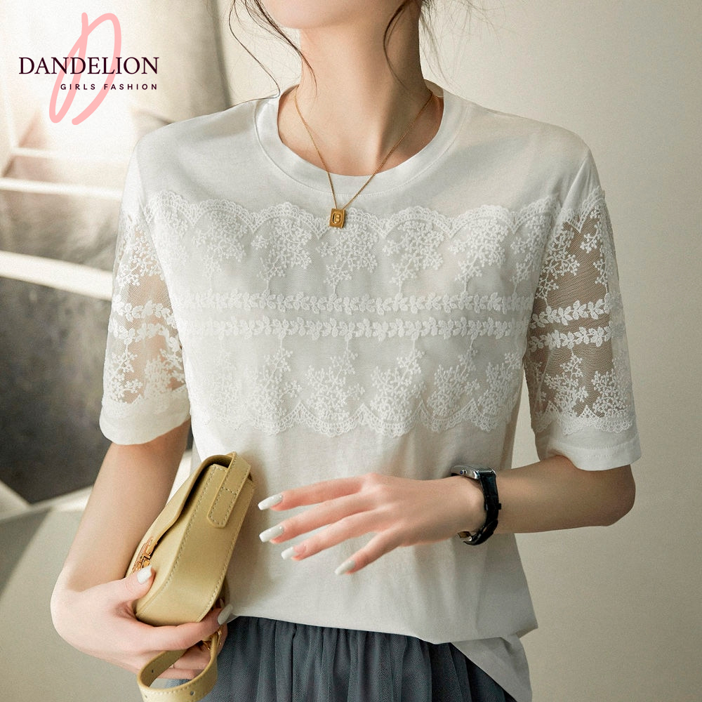 Pantano Mierda Transparente Blusa Juvenil Casual De Algodón Blanca Con Encaje Estilo Coreano – Dandelion