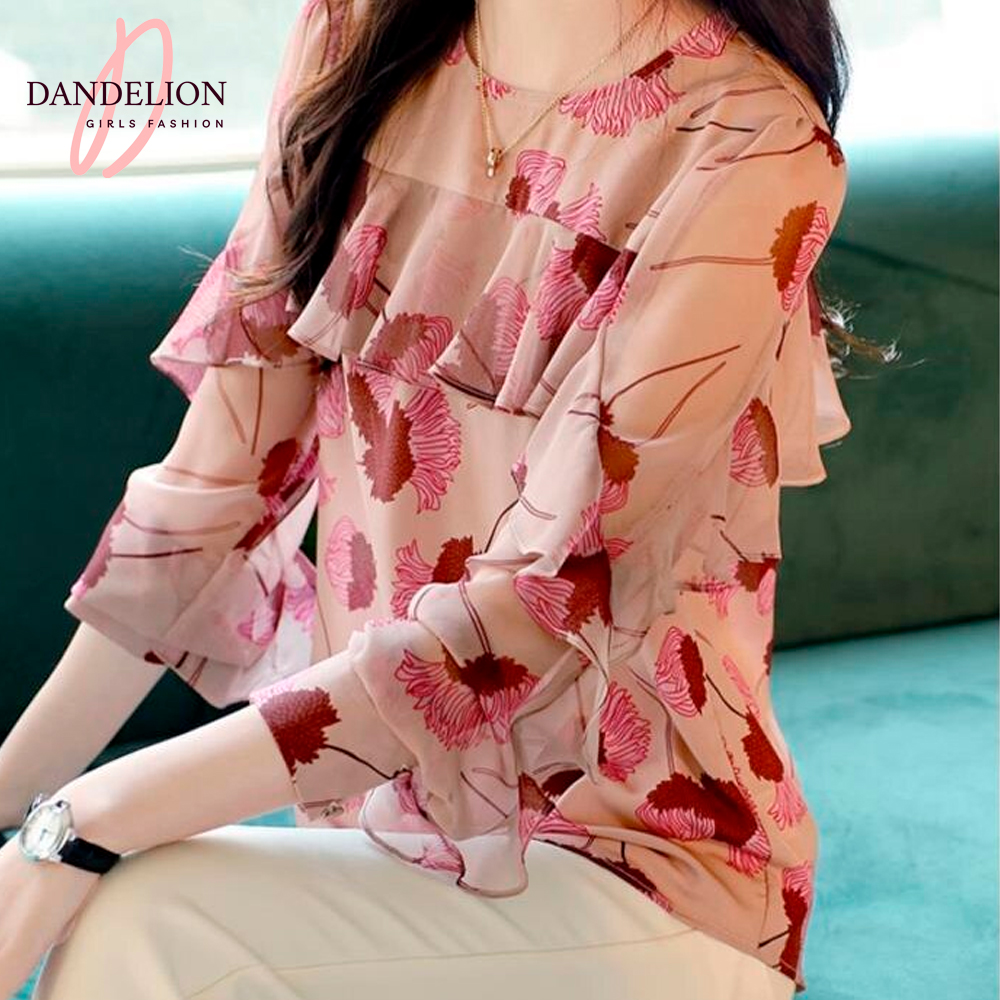 transacción Aire acondicionado Contribuir Blusa Juvenil Elegante Floral Rosa Con Olanes De Manga Larga – Dandelion